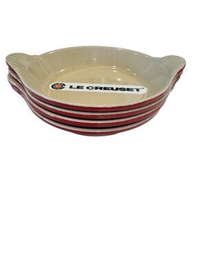 4 Le Creuset Red Au Gratin Dish #3 Cocotte Enameled Cast Iron 7.5 in France VTG